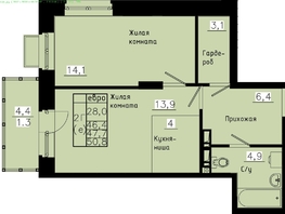 Продается 2-комнатная квартира ЖК Зеленые кварталы, 4 очередь, 47.7  м&sup2;, 7393500 рублей