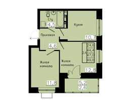 Продается 2-комнатная квартира ЖК Зеленые кварталы, 4 очередь, 47  м&sup2;, 7191000 рублей