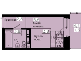 Продается 1-комнатная квартира ЖК Зеленые кварталы, 4 очередь, 17.8  м&sup2;, 2954800 рублей