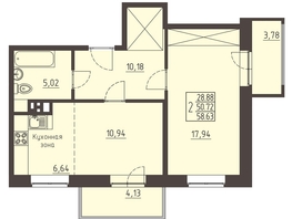 Продается 2-комнатная квартира ЖК Очаг, блок-секция 8, 58.63  м², 8700000 рублей