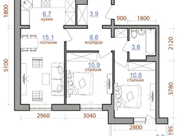 Продается 3-комнатная квартира ЖК Первый Ленинский квартал, дом 3, 61.9  м², 6589750 рублей