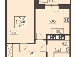 Продается 1-комнатная квартира ЖК Очаг, блок-секция 8, 40.6  м², 7450000 рублей