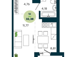 Продается 1-комнатная квартира ЖК ЖиВой комплекс на Кузьмихе, 32.38  м&sup2;, 5650000 рублей
