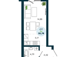 Продается 1-комнатная квартира ЖК ЖиВой комплекс на Кузьмихе, 32.78  м&sup2;, 5350000 рублей