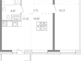 Продается 2-комнатная квартира ЖК Мега, дом 5, 51.71  м&sup2;, 5688100 рублей
