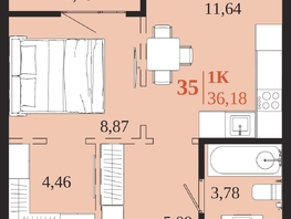 Продается 1-комнатная квартира ЖК 1661, 36.18  м&sup2;, 7977690 рублей