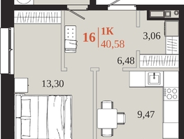 Продается 1-комнатная квартира ЖК 1661, 40.58  м&sup2;, 8460930 рублей