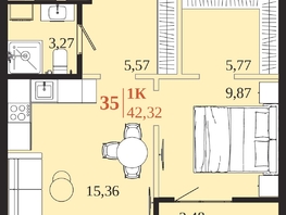 Продается 1-комнатная квартира ЖК 1661, 42.32  м&sup2;, 9246920 рублей
