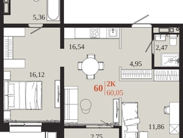 Продается 2-комнатная квартира ЖК 1661, 60.05  м&sup2;, 11499575 рублей