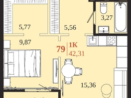 Продается 1-комнатная квартира ЖК 1661, 42.31  м&sup2;, 9244735 рублей