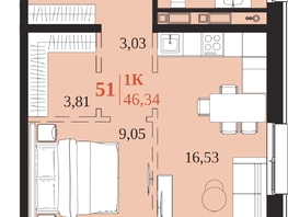 Продается 1-комнатная квартира ЖК 1661, 46.34  м&sup2;, 10009440 рублей
