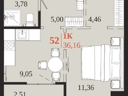 Продается 1-комнатная квартира ЖК 1661, 36.16  м&sup2;, 8154080 рублей