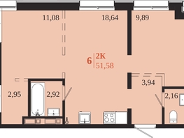 Продается 2-комнатная квартира ЖК 1661, 51.58  м&sup2;, 10238630 рублей