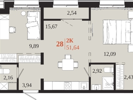 Продается 2-комнатная квартира ЖК 1661, 51.64  м&sup2;, 10689480 рублей