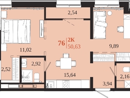 Продается 2-комнатная квартира ЖК 1661, 50.63  м&sup2;, 11341120 рублей