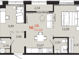 Продается 2-комнатная квартира ЖК 1661, 51.64  м&sup2;, 11489900 рублей