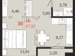 Продается 1-комнатная квартира ЖК 1661, 37.92  м&sup2;, 7963200 рублей