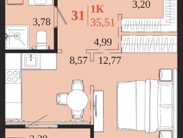 Продается 1-комнатная квартира ЖК 1661, 35.51  м&sup2;, 7457100 рублей