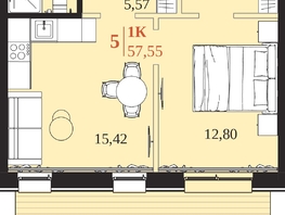 Продается 1-комнатная квартира ЖК 1661, 57.55  м&sup2;, 10288950 рублей