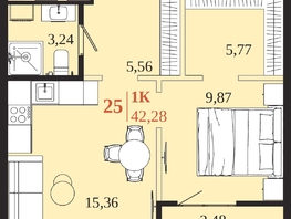 Продается 1-комнатная квартира ЖК 1661, 42.28  м&sup2;, 9047920 рублей