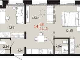 Продается 2-комнатная квартира ЖК 1661, 52.15  м&sup2;, 10012800 рублей