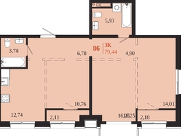 Продается 3-комнатная квартира ЖК 1661, 79.44  м&sup2;, 15649680 рублей