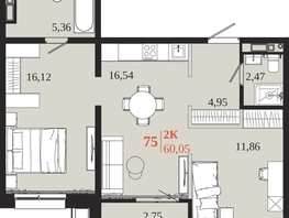 Продается 2-комнатная квартира ЖК 1661, 60.05  м&sup2;, 12070050 рублей