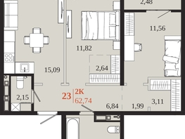 Продается 2-комнатная квартира ЖК 1661, 62.74  м&sup2;, 12610740 рублей