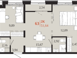 Продается 2-комнатная квартира ЖК 1661, 51.64  м&sup2;, 10792760 рублей
