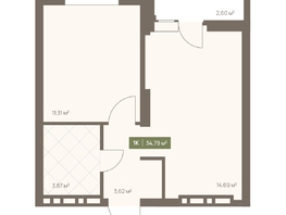 Продается 1-комнатная квартира ЖК НОВА на Московском, 34.79  м&sup2;, 6839714 рублей