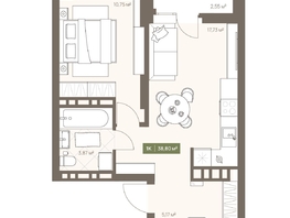 Продается 1-комнатная квартира ЖК НОВА на Московском, 38.8  м&sup2;, 7154720 рублей
