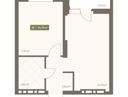Продается 1-комнатная квартира ЖК НОВА на Московском, 34.79  м&sup2;, 7326774 рублей