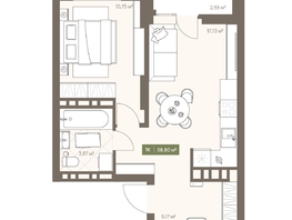 Продается 1-комнатная квартира ЖК НОВА на Московском, 38.8  м&sup2;, 7697920 рублей