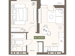 Продается 1-комнатная квартира ЖК НОВА на Московском, 34.79  м&sup2;, 7511161 рублей