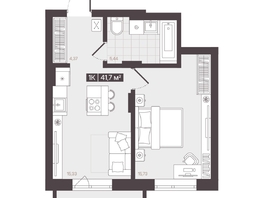 Продается 1-комнатная квартира  Жилой квартал «Моне», 41.7  м², 6681110 рублей