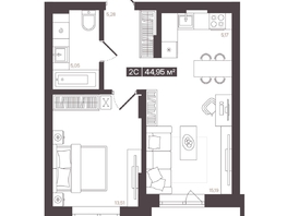 Продается 2-комнатная квартира  Жилой квартал «Моне», 44.95  м², 7412255 рублей