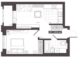 Продается 2-комнатная квартира  Жилой квартал «Моне», 43.6  м², 7154760 рублей