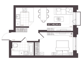 Продается 2-комнатная квартира  Жилой квартал «Моне», 48.34  м², 7932594 рублей