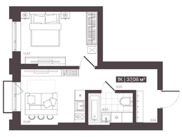 Продается 1-комнатная квартира  Жилой квартал «Моне», 37.08  м², 6129324 рублей
