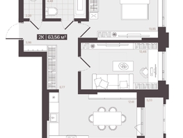 Продается 2-комнатная квартира  Жилой квартал «Моне», 63.56  м², 10385704 рублей