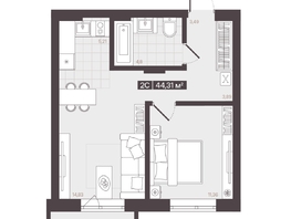 Продается 2-комнатная квартира  Жилой квартал «Моне», 44.31  м&sup2;, 7477966 рублей