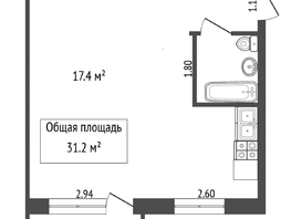 Продается 1-комнатная квартира Бардина  пр-кт, 31.2  м&sup2;, 3900000 рублей
