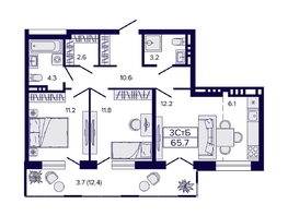 Продается 3-комнатная квартира ЖК Luna (Луна), 65.7 м², 9550000 рублей