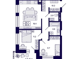 Продается 2-комнатная квартира ЖК Сподвижники, 55.9 м², 8300000 рублей