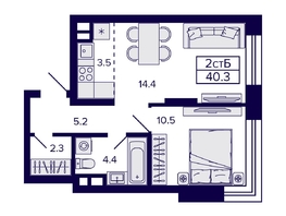 Продается 2-комнатная квартира ЖК Citatum (Цитатум), 40.3 м², 7990000 рублей