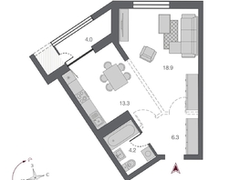 Продается 1-комнатная квартира ЖК Беринг, дом 2, 42.7 м², 8450000 рублей