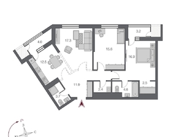 Продается 3-комнатная квартира ЖК Беринг, дом 2, 94.6 м², 16100000 рублей