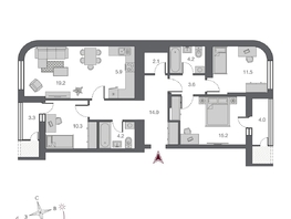 Продается 4-комнатная квартира ЖК Беринг, дом 2, 97.5  м², 14750000 рублей
