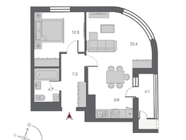 Продается 2-комнатная квартира ЖК Беринг, дом 2, 56.3  м², 11600000 рублей