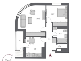 Продается 2-комнатная квартира ЖК Беринг, дом 2, 60.7 м², 12800000 рублей